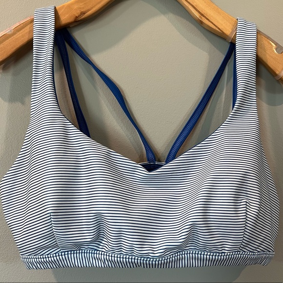 JoyLab Blue White Striped Strappy Sports Bra Medium - Picture 2 of 5